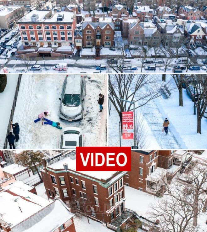 Drone View: Crown Heights Covered in Snow
