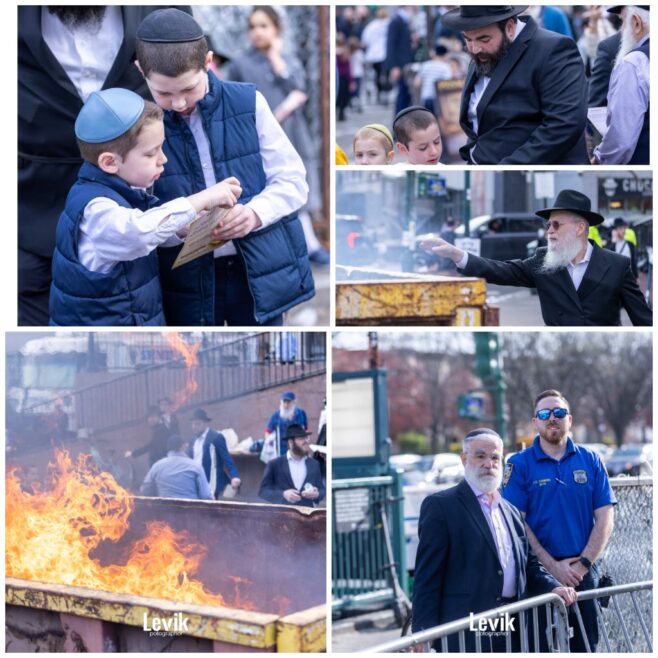 Chametz Burnt in Front of 770 Eastern Parkway