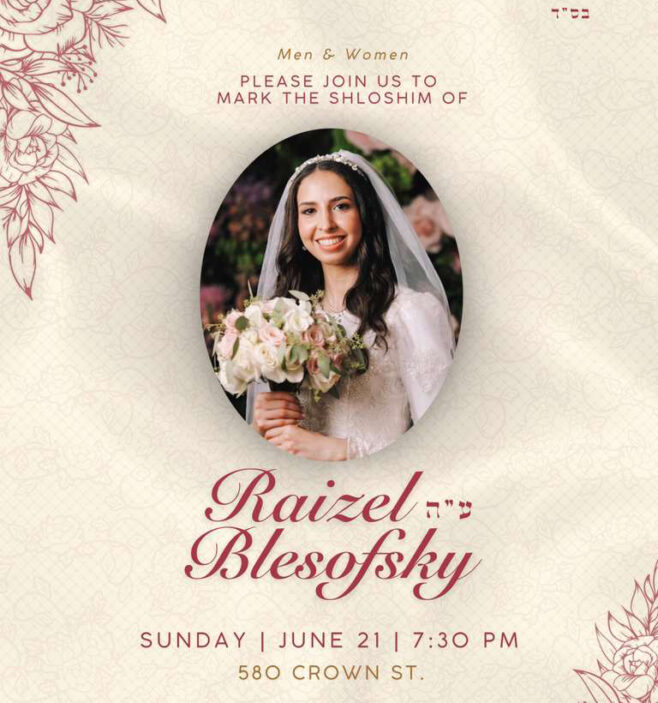 Event to Mark Shloshim of Raizel Blesofsky Event to Mark Shloshim of Raizel Blesofsky