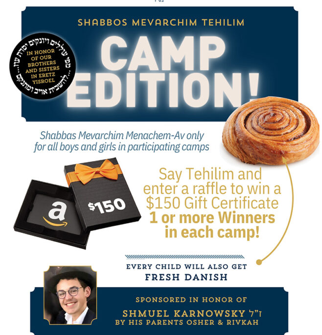 Shabbos Mevorchim Tehillim Raffle in 17 Chabad Camps